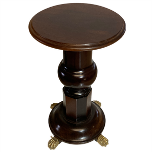 Vintage Mahogany Pedestal or Side Table With Brass Claw Feet