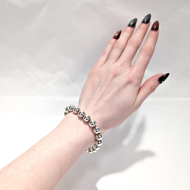 Modern Tiffany & Co. Sterling Silver 10 Mm Beaded Bracelet For Sale - Image 3 of 15