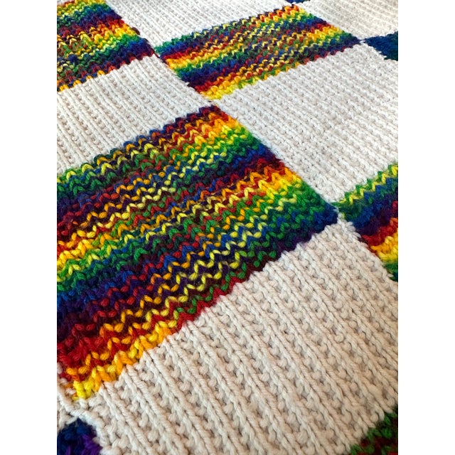 Vintage Hand Knit Grannie Square Checkered Afghan Throw For Sale - Image 9 of 11