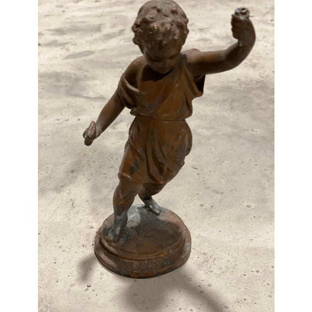 Antique Boy Statue Lamp Chandelier Part Copper