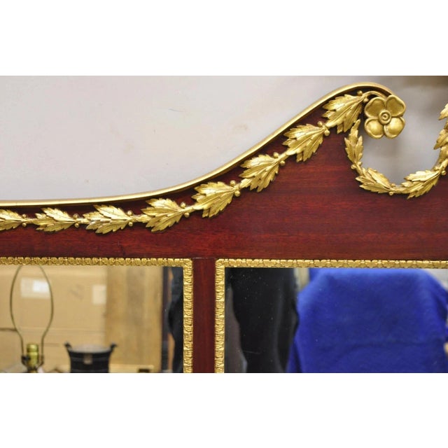 Antique American Federal Gilt Carved Overmantle Triple Mirror With Gold Eagle For Sale - Image 4 of 12