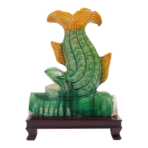 Traditional Chinese Ceramic Fish Form Roof Tile on Stand, C. 1900's