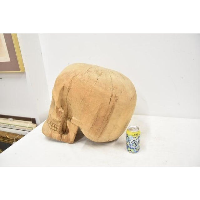 1940s Large Folk Art Skull Wood Carving For Sale - Image 5 of 8
