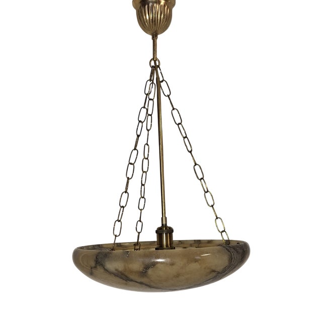 Art Deco Hanging Lamp with Heavily Grained Alabaster Bowl, 1930s For Sale