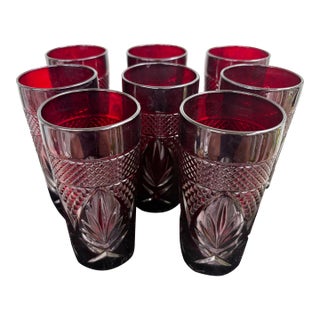 1980s Crystal D’Arques Ruby Red Cut Crystal Tumblers – Set of 8 For Sale