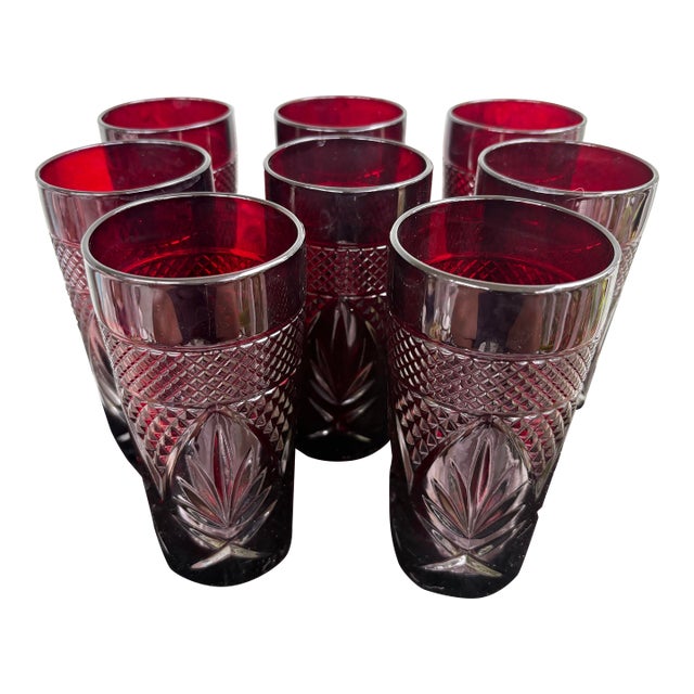 1980s Crystal D’Arques Ruby Red Cut Crystal Tumblers – Set of 8 For Sale