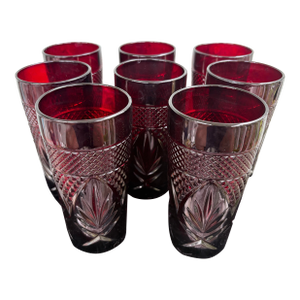 1980s Crystal D’Arques Ruby Red Cut Crystal Tumblers – Set of 8