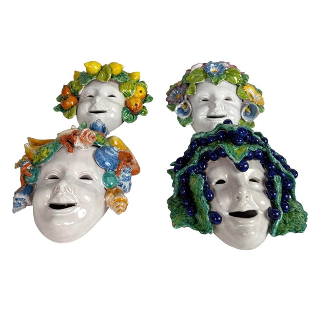 Mediterranean 1970 Italian Nd Dolfi Ceramic Four Seasons Wall Masks – Set of 4 For Sale - Image 3 of 9