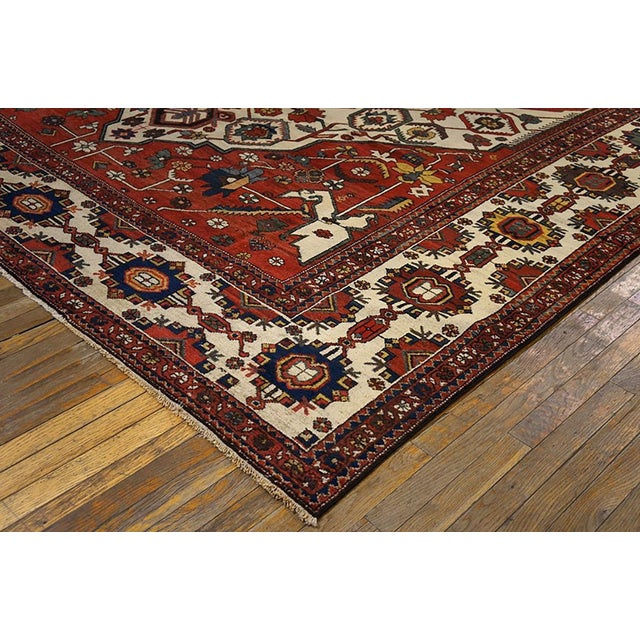 Red 1900s Red Navy Medallion Antique Hand Knotted Persian Bakhtiari Rug 10'2"x16'4" Wool Carpet For Sale - Image 8 of 8