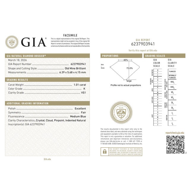Metal Mid Century Gia 1.01 Carat Old Mine Cut Diamond Platinum Engagement Ring, Size 5.5 For Sale - Image 7 of 8