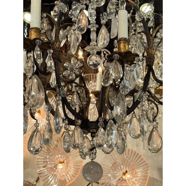 Vintage French Maison and Bagues Bronze and Rock Crystal Chandelier For Sale - Image 4 of 7
