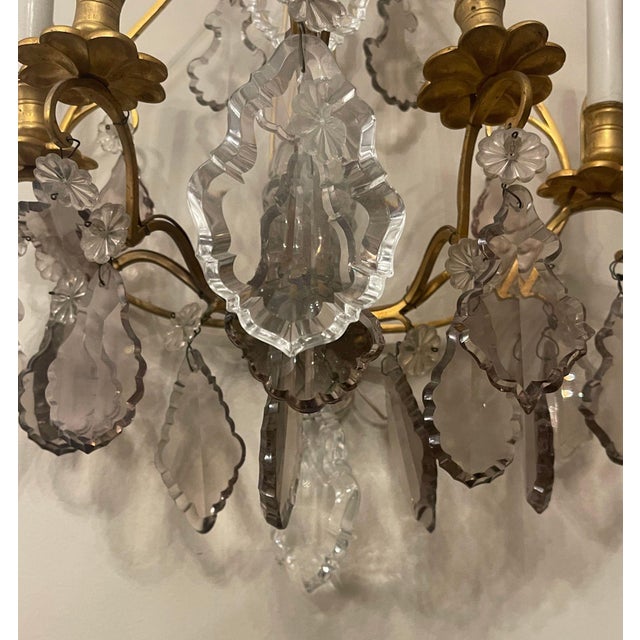 Late 19th Century Pair of French Gilt Bronze and Crystal Wall Sconces, Late 19th Century. For Sale - Image 5 of 11