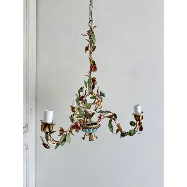 Blue Italian Florentine Tole Chandelier, 1950s For Sale - Image 8 of 18