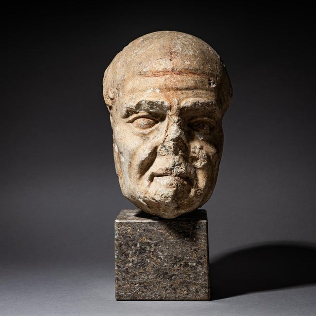 Stone Marble & Granite Head of an Elderly Man, 1800s For Sale - Image 7 of 7
