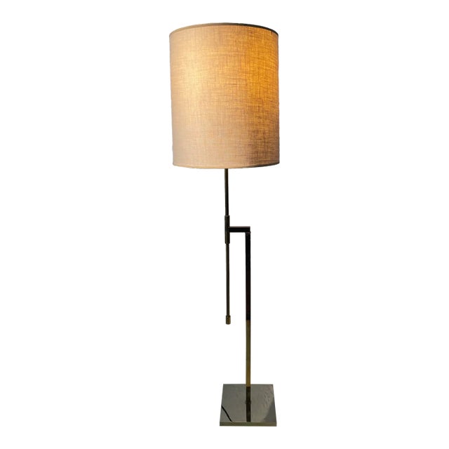 Mid-Century Adjustable Brass Floor Lamp by Laurel, Signed For Sale