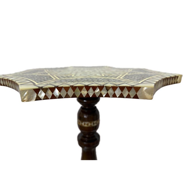 2000 - 2009 Handmade End Table Carving Wooden Table Home Decor Mother of Pearl Inlay For Sale - Image 5 of 9