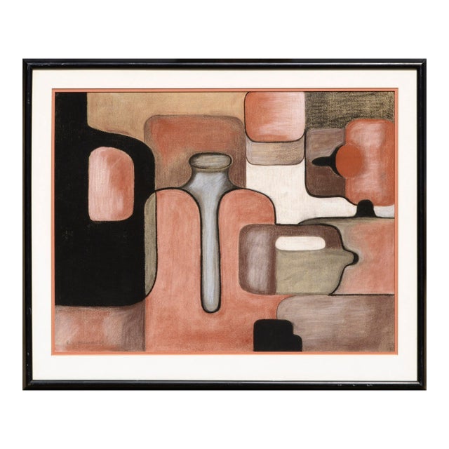 R Halterman Abstract Geometric Jugs Pastel on Paper 1960s For Sale