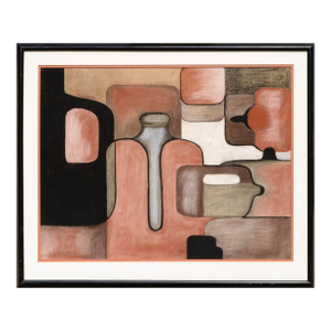 R Halterman Abstract Geometric Jugs Pastel on Paper 1960s