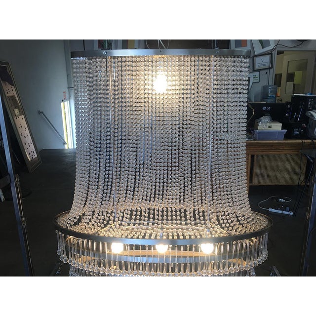 1990s Mid-Century Modern Glass Bead and drops Chandelier Large Satin Nickel Frame For Sale - Image 11 of 18