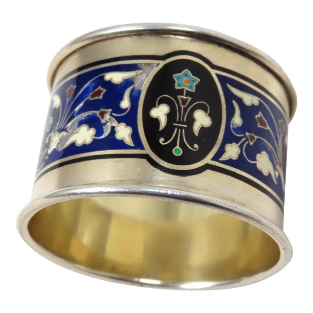 Antique Sterling Silver Enamel Napkin Ring by David Andersen of Oslo Norway For Sale
