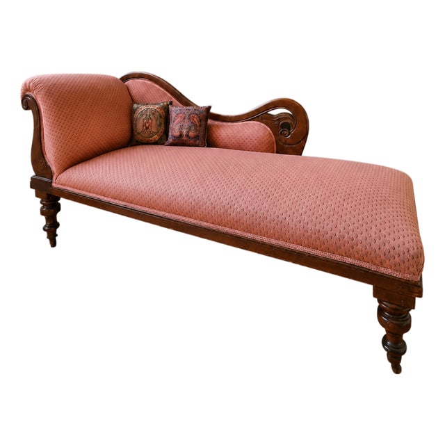 Victorian Walnut Chaise Lounge with Upholstery, 1880 For Sale