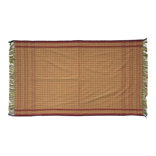 Antique Raw Silk & Wool Afghan Hand Woven Coverlet For Sale