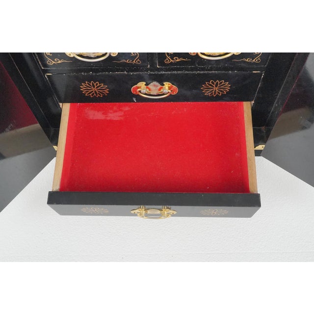 Wood Late 20th Century Hand Painted Black Lacquer Chinoiserie Cabinet For Sale - Image 7 of 11