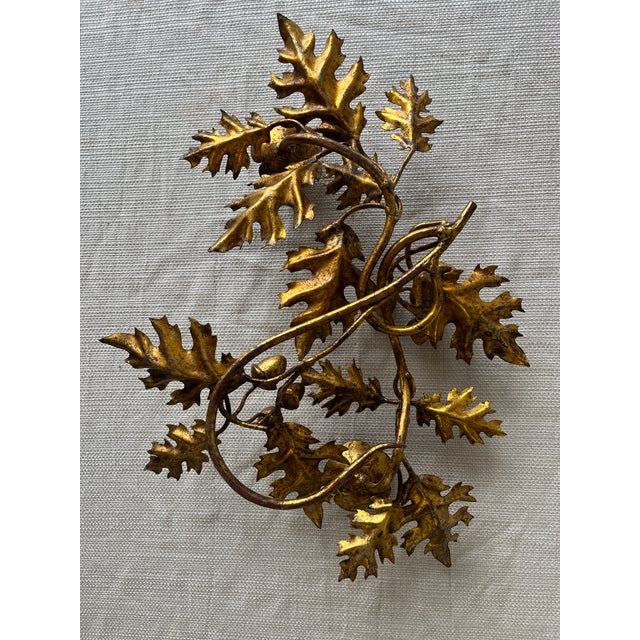 Metal Vintage Italian Tole Gilt Candleholder – Oak Leaf + Acorn Motif For Sale - Image 7 of 7