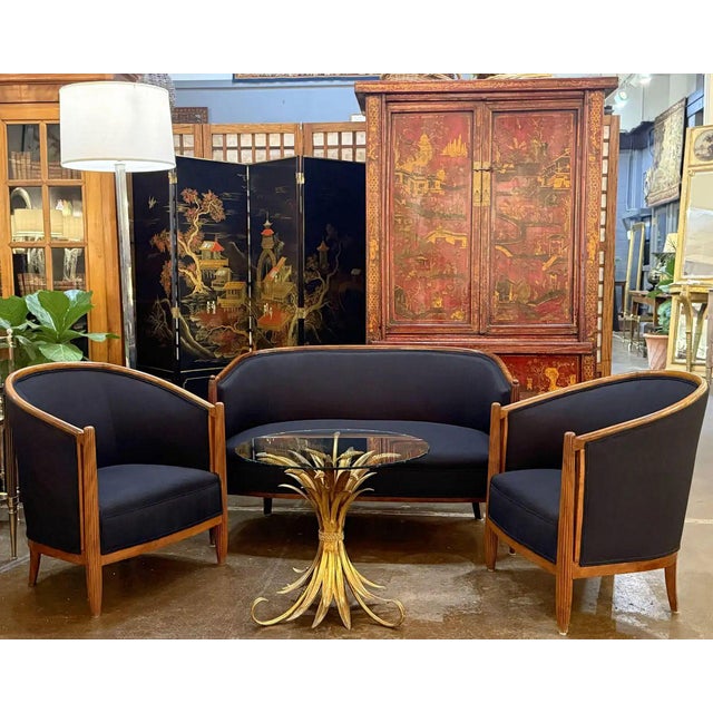French Sofa or Settee in the Art Deco Style Upholstered in Black Linen For Sale - Image 14 of 14