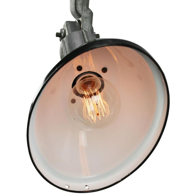 Vintage Industrial French Black Enamel Factory Wall Light For Sale - Image 4 of 7