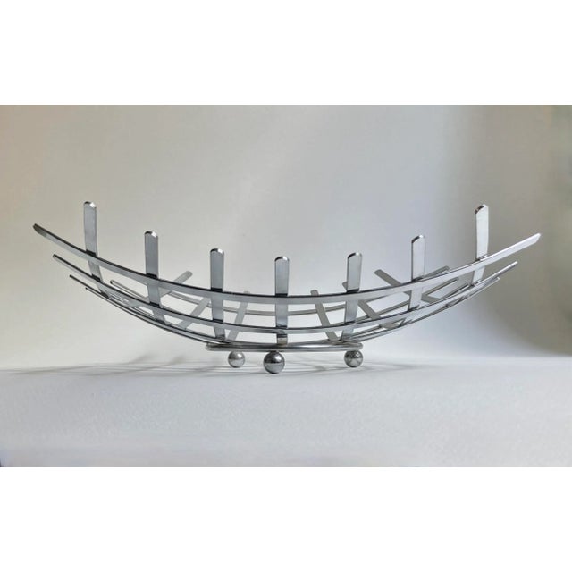 Modern Vintage Modern Curved Criss Cross Chrome Fruit Basket For Sale - Image 3 of 13