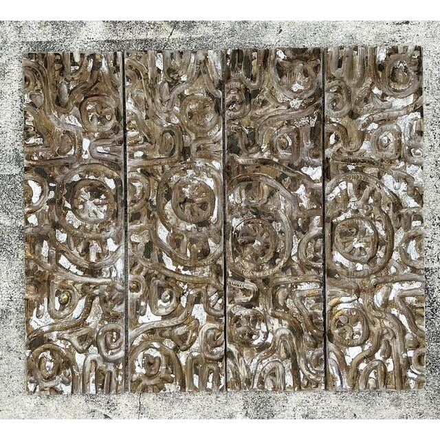 Vintage Carved Wood Panel Wall Sculpture - Set of 4 For Sale In West Palm - Image 6 of 12