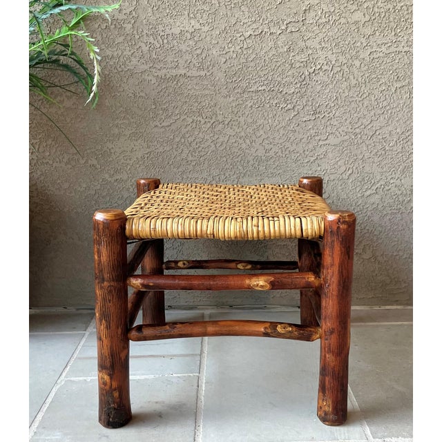 Rustic Chic Mid 20th-Century Hickory Wood & Handwoven Double Twill Plaited Cane Bench For Sale In Austin - Image 6 of 18