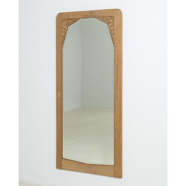 Brown Circa 1920 French Art Nouveau Natural Wood Wall Mirror, Tall Format For Sale - Image 8 of 8