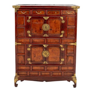 Korean Brass Mounted Elm Chest on Chest For Sale