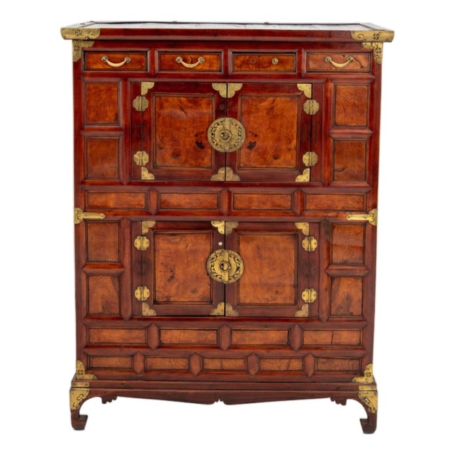 Korean Brass Mounted Elm Chest on Chest For Sale