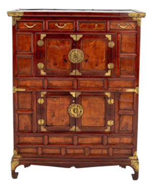 Korean Brass Mounted Elm Chest on Chest