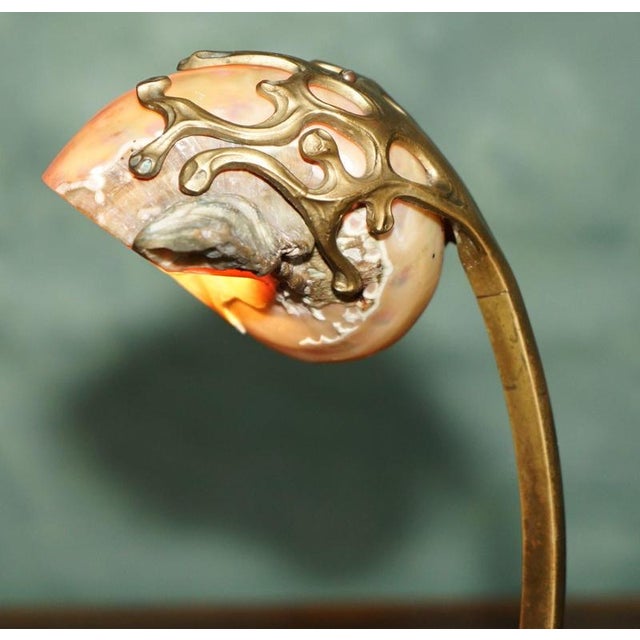 Antique French Art Nouveau Brass and Shell Table Lamp by Louis Majorelle, 1900 For Sale - Image 9 of 18