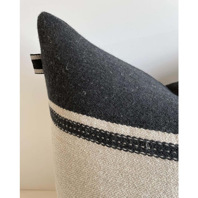Mid-Century Modern Linen and Wool Marshall Stripe Black and Natural Pillow Cover With Insert For Sale - Image 3 of 5