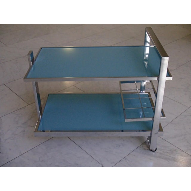Chrome and Turquoise Glass Trolley, 1980s For Sale - Image 4 of 8