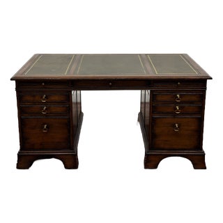 Classic English Chesterfield Desk in Green Leather by RAC For Sale