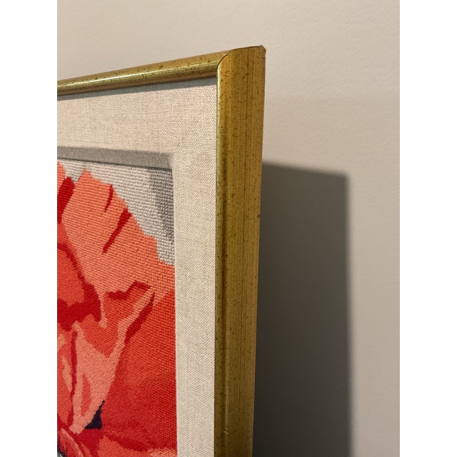 Vintage Poppy Needlepoint Matted and Framed For Sale - Image 11 of 12