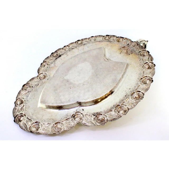 Metal Silver Tray with Handle For Sale - Image 7 of 8