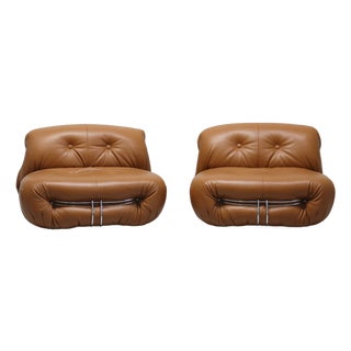 Soriana Armchairs in Leather by Afra and Tobia Scarpa for Cassina, 1969, Set of 2 For Sale