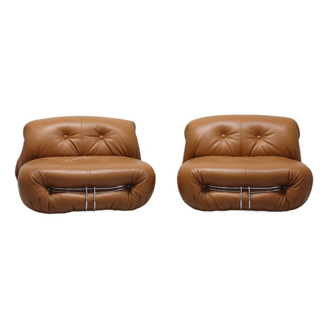 Soriana Armchairs in Leather by Afra and Tobia Scarpa for Cassina, 1969, Set of 2 For Sale