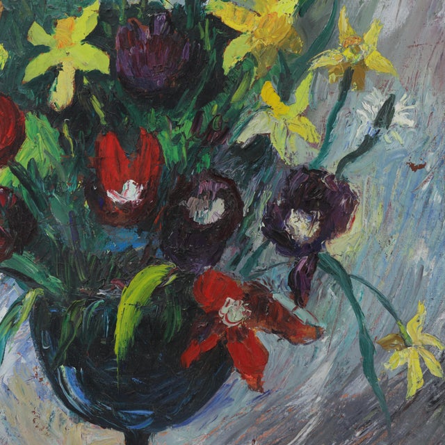 Textile Framed Still Life Oil Painting of Colorful Flowers in Vase Signed by Nandor Vagh-Weinmann For Sale - Image 7 of 10