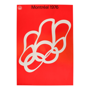 1976 Affiche Du Logo Des Olympiques De Montréal, Logo Blanc Ondulé Sur Fond Rouge (Grande) - Yvon Laroche/Cojo