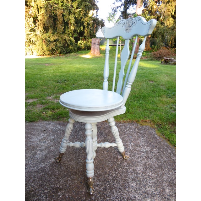 Antique Painted High Back Piano Stool W/ Nautical Glass Claw Feet For Sale - Image 10 of 18