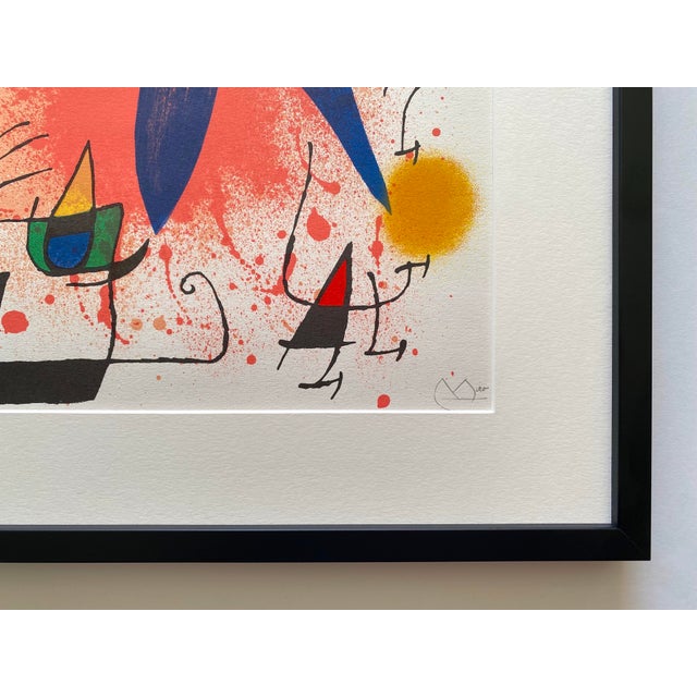 Joan Miro Vintage 1972 Mid Century Modernist Framed " Le Chanteur " and " l'Etoile Bleu " Original Lithograph Prints - Set of 2 For Sale - Image 12 of 18