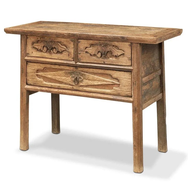 Wood Two Drawer Carved Elm Table, 1800s For Sale - Image 7 of 7